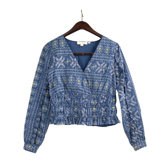 Anthropologie Tops - Anthropologie Forever That Girl Embroidered Smocked Blouse Top Womens XS Cottage